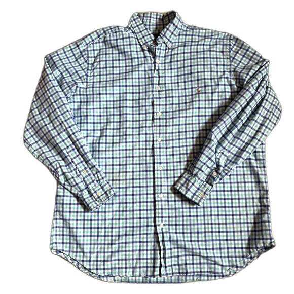 Ralph Lauren Button Down Shirt Two Tone Blue Big Plaid Cotton Preppy Size XLT - Picture 1 of 4